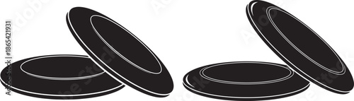 Black silhouette of two frisbees on a