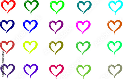 Love heart romantic colorful calligraphic heart shapes with elegant brush strokes on transparent background for decorative graphic design projects and romantic illustrations of love and affection