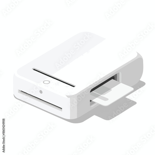 Isometric view of a white rectangular card reader with a protruding card