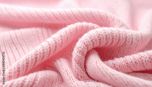 Close-up macro of soft, textured pink knit fabric with detailed ribbing and subtle shadows