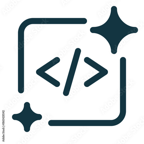 Generative AI software code outline icon representing artificial intelligence for coding, programming automation, and smart software development. Minimal line symbol for moderndeveloper tools.