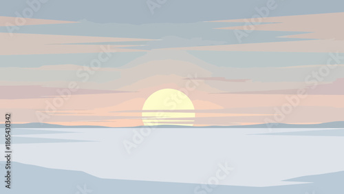 Serene Sunset Over Calm Waters A Minimalist Vector Illustration.