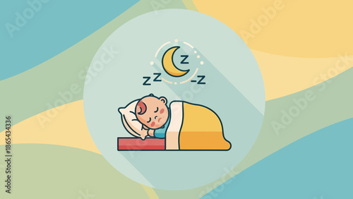 Cartoon illustration of a person sleeping soundly under the moon.