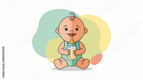 Cute Baby with Bottle Illustration in Cartoon Style.