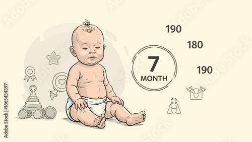 Illustration of a 7monthold baby in a diaper.
