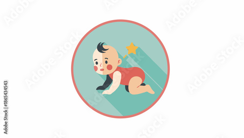 Illustration of a Baby Crawling with a Cute Expression.