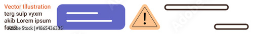 Alerts, notifications, error messages, user interface design, digital communication, web elements. Warning triangle, text boxes and lines . Alerts and notifications for interface design concepts