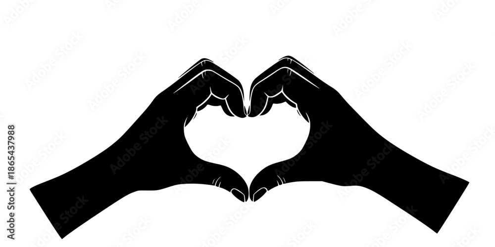 Fototapeta premium Two hands forming a heart shape symbol of love and gratitude vector illustration black and white