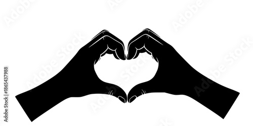 Two hands forming a heart shape symbol of love and gratitude vector illustration black and white