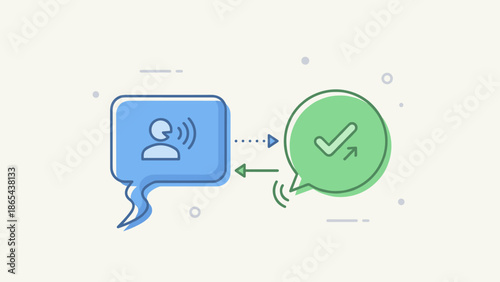 Communication and feedback concept. Two speech bubbles engaging in dialogue. Flat vector illustration. Social media chat, online message, customer support, talk. Discussion icon.