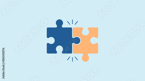 Two puzzle pieces connecting. Perfect match solution compatibility concept. Business partnership teamwork strategy. Jigsaw merging integration. United collaboration success join.