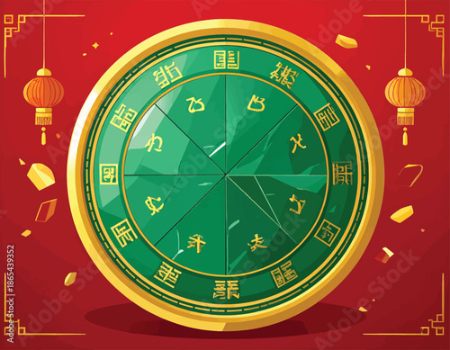 Traditional Chinese Zodiac Wheel with Golden Accents.