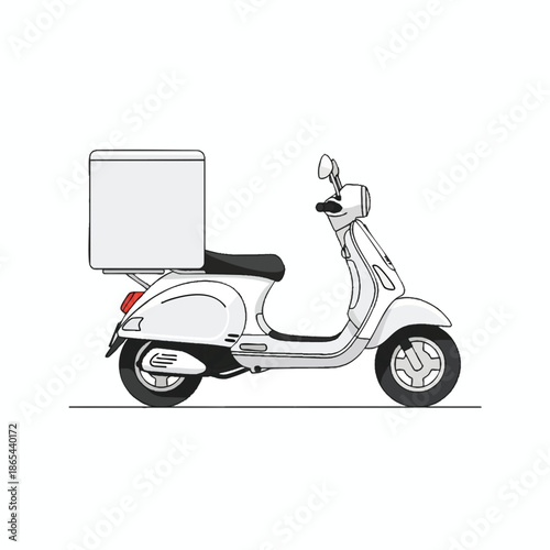 A white scooter with a large cargo box, side view, on a white background