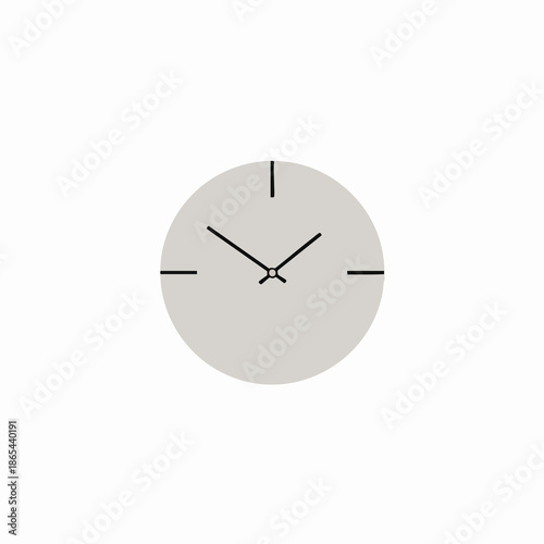 A minimalist clock design with short hands, simple markers on a light-grey face