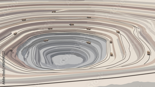 Aerial View of a Large OpenPit Mine with Terraced Walls.