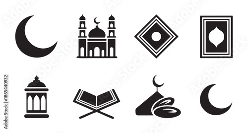 Ramadan crescent moon and star icon with detailed ornamentation a beautiful silhouette