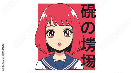Anime girl with red hair in sailor uniform illustration.