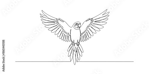 Continuous one line of a parrot spreading its wings, symbolizing enthusiasm and intelligence, drawn vector illustration.