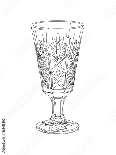 Crystal Russian Vodka  shot glass With a Smooth Patterned Surface Designed for Elegance and Style in Home Bars or Gatherings. Vector, One Line, No Background