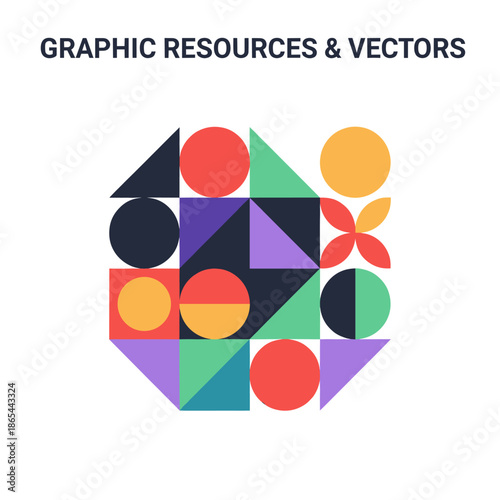 A modern geometric background with red and purple shapes, conveying creativity and innovation.