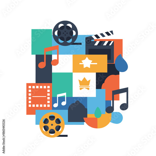 A modern geometric composition with orange, blue, and white shapes, conveying a sense of simplicity and minimalism.