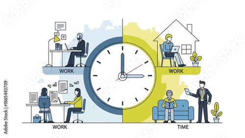 Worklife balance concept showing time management between work and leisure.