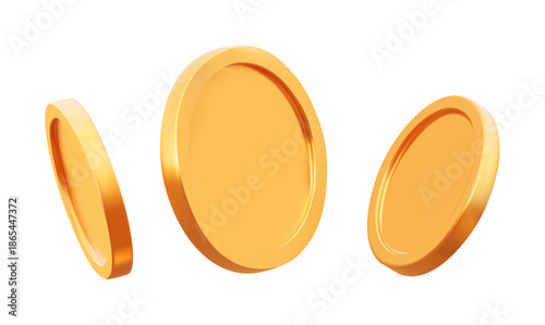 Floating gold coins with metallic texture ideal for game UI, banking apps, treasure hunt concepts, or financial success symbols in vivid 3D animation style.