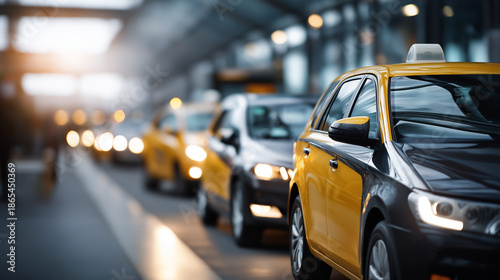 Wallpaper Mural Row of taxis waiting at airport terminal bustling convenient transportation passenger pickup area arrival zone service ground transport display defocused exterior setting wit Torontodigital.ca