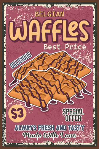 Belgian Waffles Special Offer Vintage Food Poster