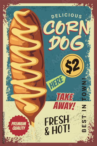 Delicious Corn Dog Retro Food Poster Advertisement
