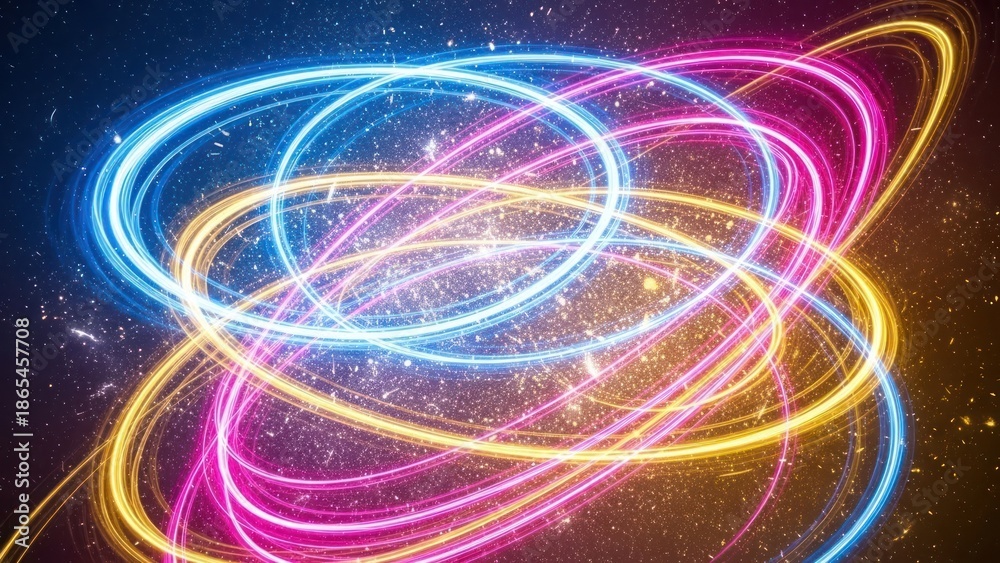 Obraz premium Abstract swirling light trails against starry background