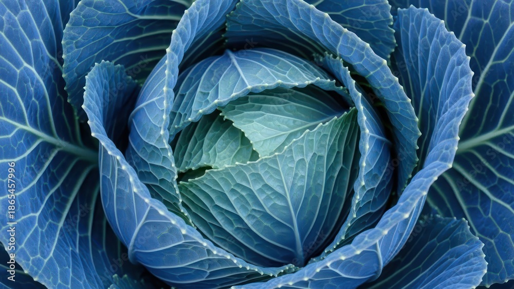 Obraz premium Close up of a blue cabbage textured leaves natural vegetable