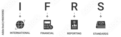 IFRS banner containing international, financial, reporting, standard vector icons