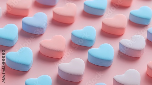 pastel valentine candy hearts repeating layout, stylish minimal scene