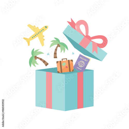 A gift box with travel related items.