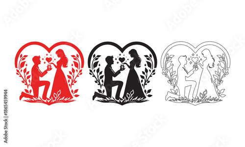 Foto "Silhouettes of a Marriage Proposal Inside a Heart Frame"
