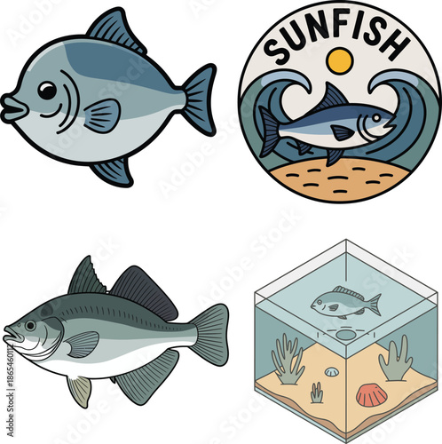 Sunfish ocean sunfish mola with badge aquarium and swimming set