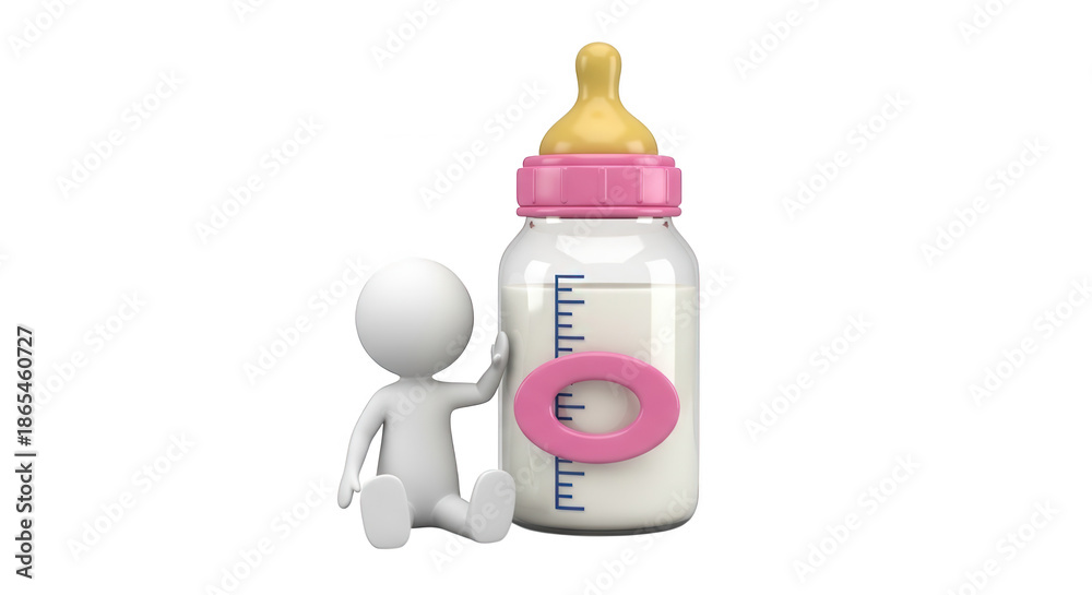Fototapeta premium Stick figure with baby bottle isolated on transparent background