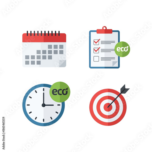 The eco checklist on clipboard targets schedule and clock for efficiency.