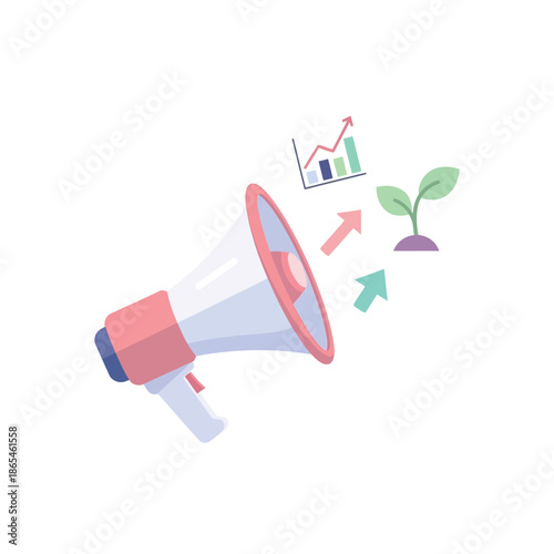 Megaphone announcing growth and business success.