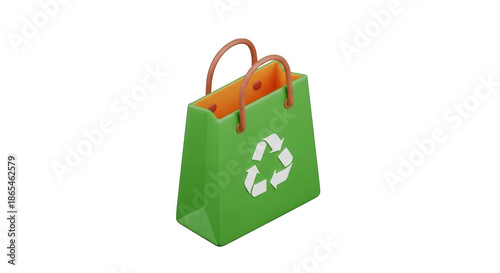 Green shopping bag with recycle symbol isolated on transparent background