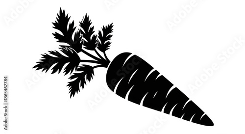 Silhouette of a carrot with leaves isolated on transparent background