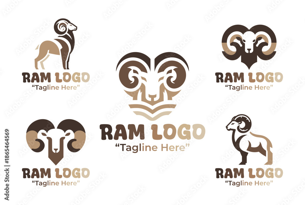 Fototapeta premium 5 Ram Logo Set Modern Minimalist Strength Design Collection