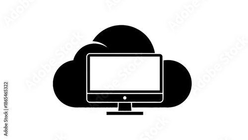 Vector illustration of cloud computing network storage with desktop computer on transparent background