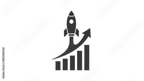 Vector illustration of rocket launching from a growing bar graph, symbolizing business startup success and progress on transparent background