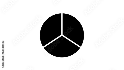 Vector illustration of a black circle divided into three equal segments, on transparent background