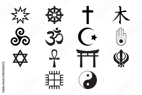Religion and spiritual symbols set of various cultures and belief systems