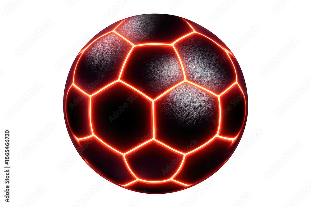 Fototapeta premium Soccer ball radiating strong orange and red energy, symbolizing strength, passion, and advanced innovation, with transparent background