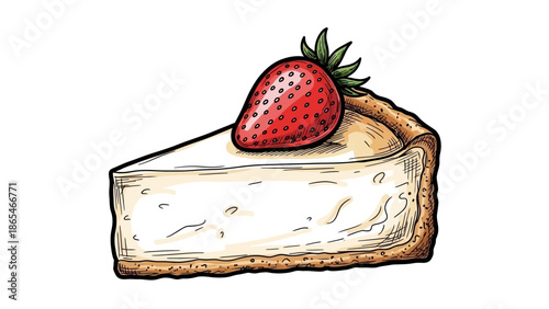 Delicious slice of cheesecake with fresh strawberry topping.