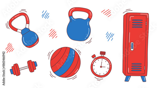 Fitness and Gym Equipment Collection for Workout and Exercise.